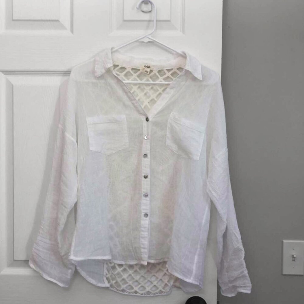 Dylan Crochet Open Back Lightweight Button Down I… - image 1